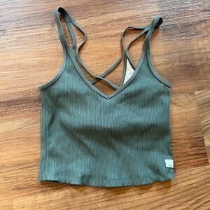 Vuori army green ribbed crop top